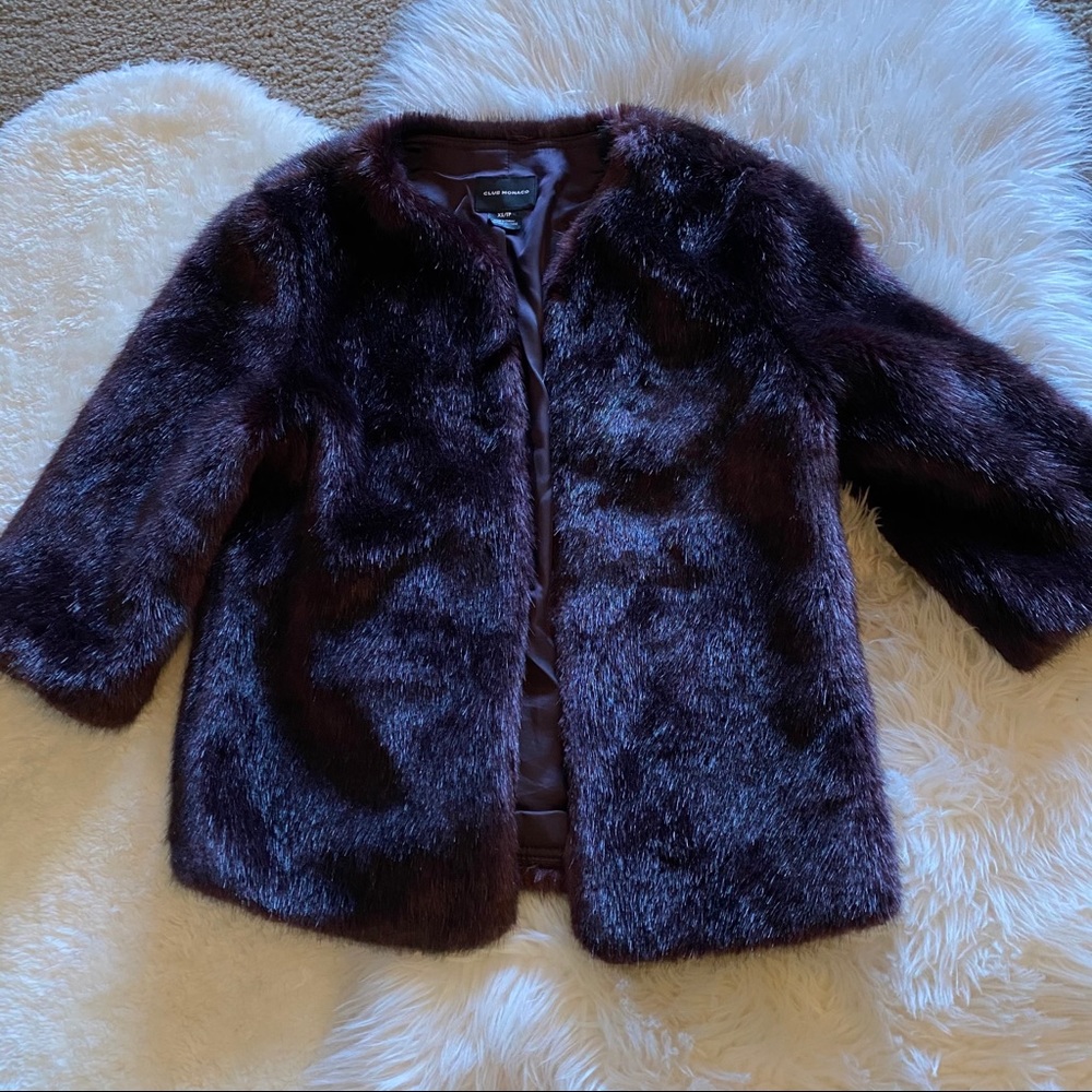 Club Monaco faux fur burgundy jacket - Picture 2 of 12
